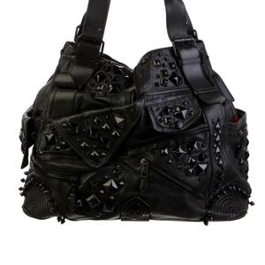 Authentic Alexander McQueen Large Leather Studded Tote - Black